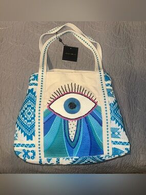American & Beyond Blue Eye Embroidered Canvas Tote
